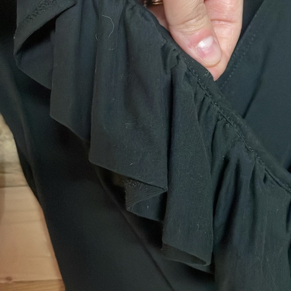 J. Crew size Small Black Ruffled Wrap Soft & Stretchy Bodysuit with Snap Closure - Picture 4 of 9